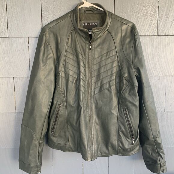 Bernardo Faux Leather Moto Jacket Women Size 1X/XL Rocker Biker Grunge Gray - Picture 2 of 14